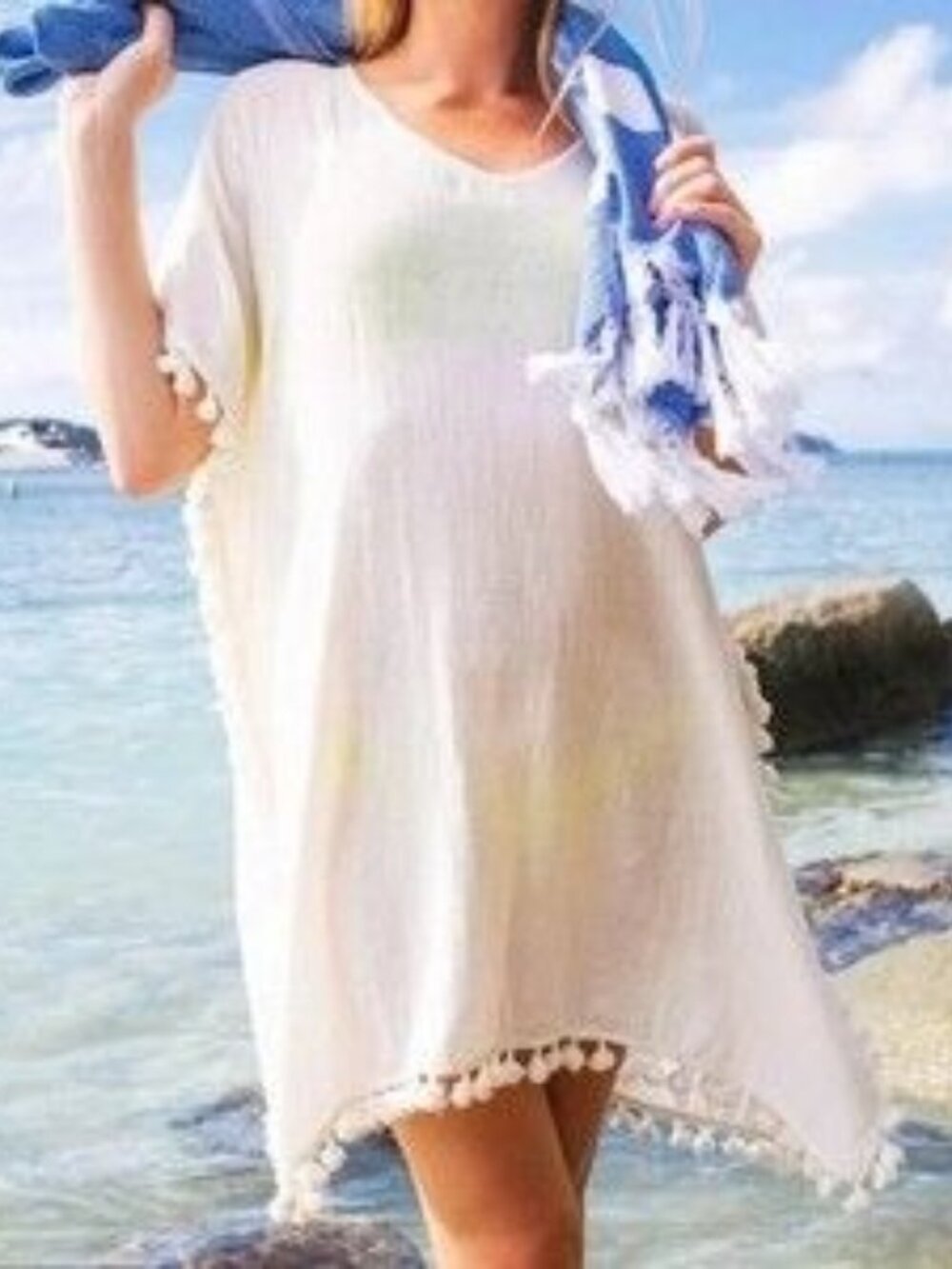 Tuckernuck Pomander Place Katie Swim Cover-Up Caftan 100% Ramie Off-White L/XL